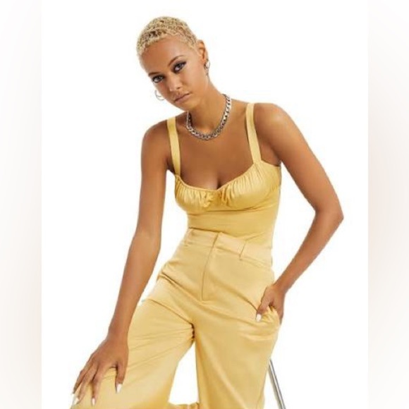 DANIELLE BERNSTEIN Tops - Danielle Bernstein Yellow Satin Bodysuit Size 2